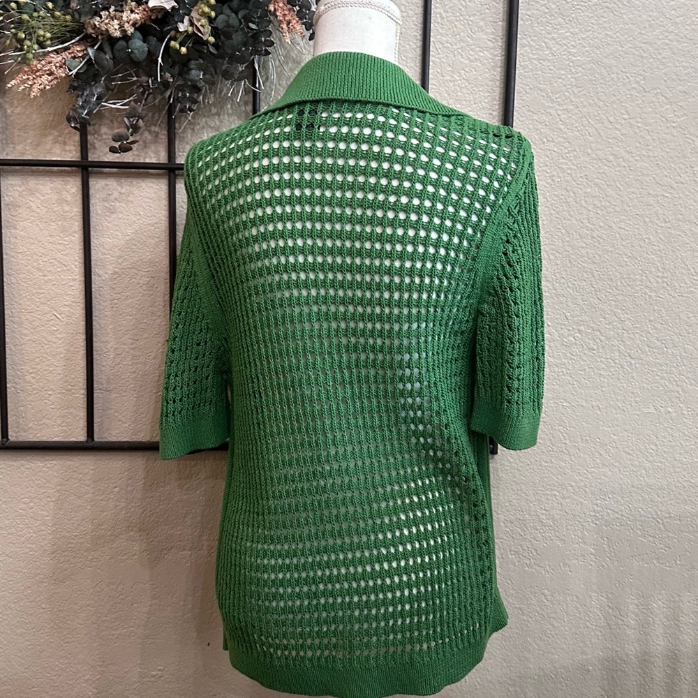 Design 365 Vibrant Green Open-Knit Cardigan Sweater Size Large - Picture 4 of 6
